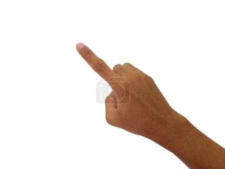 Téléchargez les photos : Homme pointant quelque chose sur fond blanc, gros plan de la main - en image libre de droit