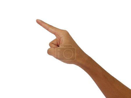 Téléchargez les photos : Homme pointant quelque chose sur fond blanc, gros plan de la main - en image libre de droit