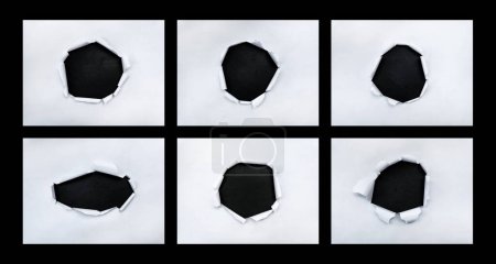 Téléchargez les photos : Gros plan d'un trou sombre sur papier blanc ensemble 01 - en image libre de droit