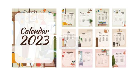 Téléchargez les illustrations : Nouvel An 2023 Modèle de calendrier. Calendrier de style de vie imprimable - en licence libre de droit