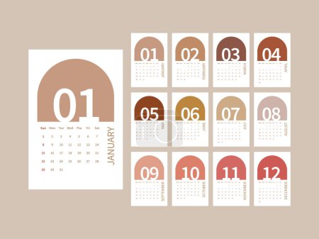 Téléchargez les illustrations : Modèle simple de calendrier de nouvelle année 2023 couleur pastel - en licence libre de droit