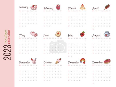 Illustration for 2023 New Year Calendar Template with food design illustration - Royalty Free Image