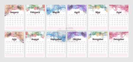 Illustration for New Year 2023 printable Calendar alcohol ink background - Royalty Free Image