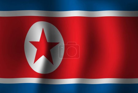 Ilustración de Fondo de la bandera de la República Popular Democrática de Corea ondeando 3D. Banner del Día Nacional de la Independencia Fondo de pantalla - Imagen libre de derechos