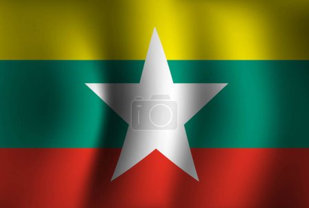 Illustration for Myanmar Flag Background Waving 3D. National Independence Day Banner Wallpaper - Royalty Free Image