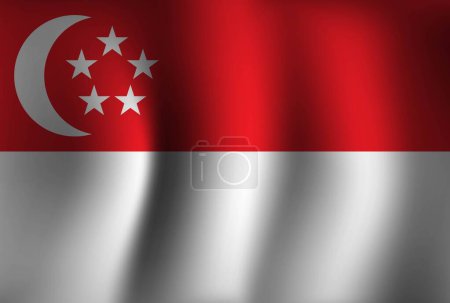 Téléchargez les illustrations : Drapeau de Singapour Fond ondulant 3D. Fond d'écran de bannière Journée nationale de l'indépendance - en licence libre de droit