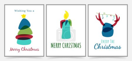 Illustration for Simple Merry Christmas Greeting Cards, Backgrounds, Posters, and Cover Design. Holiday Invitations and banners template illustration. Xmas Card with modern and minimalist shape - Royalty Free Image