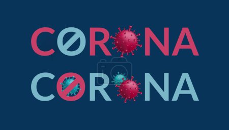 Ilustración de Corona Typography and Virus Symbol, Logos with blue background. Virus Corona 2020. Enfermedad por el virus Wuhan. - Imagen libre de derechos