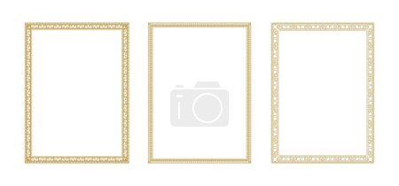 Ilustración de Adorno decorativo conjunto de marco cuadrado. Frontera de línea de oro simple para fotografía, diseño de certificados - Imagen libre de derechos