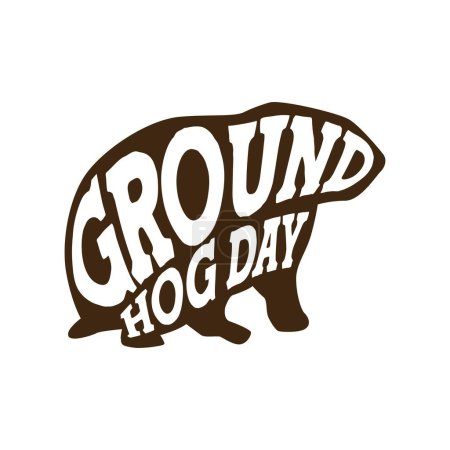 Illustration for Happy Ground Hog Day Typography in silhouette - Royalty Free Image