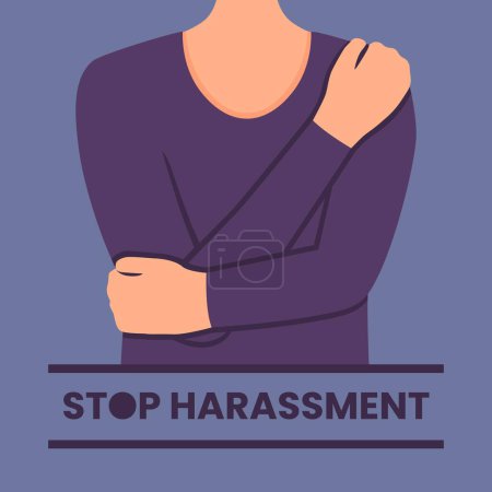 Téléchargez les illustrations : Illustration du harcèlement des femmes. Femme se protéger avec la main Concept - en licence libre de droit