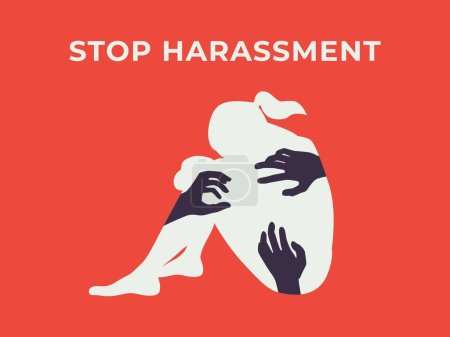 Illustration for Women abuse, against violence and harassment concept illustration. Woman and Hand Silhouette Symbol - Royalty Free Image