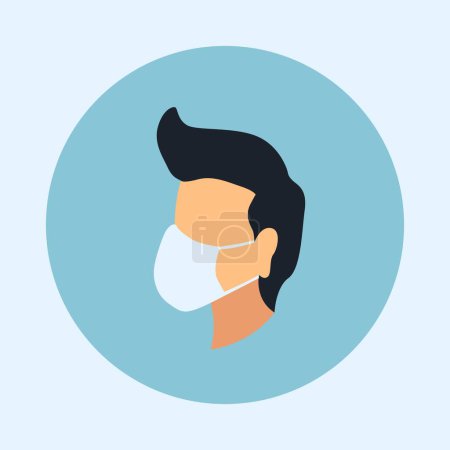 Téléchargez les photos : Homme portant l'icône du masque illustration en bleu ovale. Utiliser l'icône plat Masque - en image libre de droit