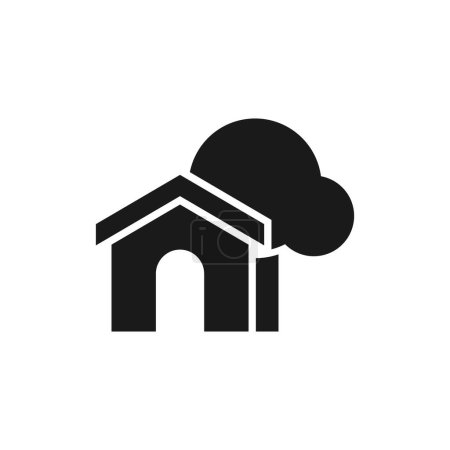 Téléchargez les illustrations : Icône de construction de maison simple avec arbre. Symbole de maison pour le vecteur de plan de localisation - en licence libre de droit
