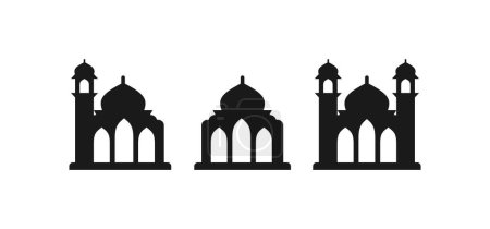 Illustration for Set of Mosque icon with minaret. Worship Place Symbol for Location Plan Vector - Royalty Free Image