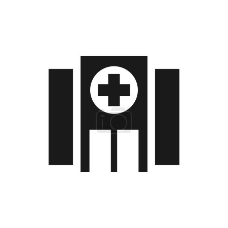 Illustration for Hospital building icon with Plus. Hospitality or Pharmacy Symbol for Location Plan Vector - Royalty Free Image