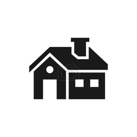 Téléchargez les illustrations : Icône de la maison avec ventilation et cheminée. Symbole du vecteur de plan de localisation - en licence libre de droit
