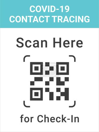 Ilustración de COVID-19 Contact Tracing Barcode para monitorear monitorear el contacto físico de las personas activas. check in y check out escaneo de tickets de código de barras - Imagen libre de derechos