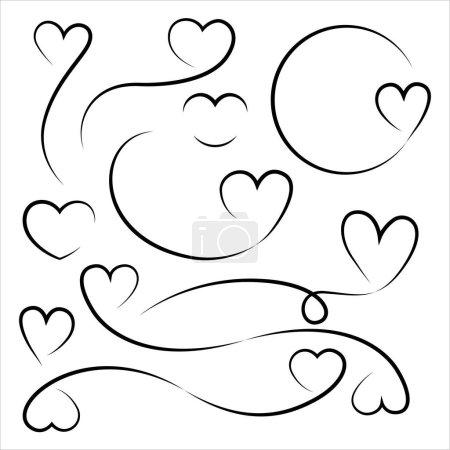 Ilustración de Juego de ilustración de corazón. me encanta el contorno negro. Plantilla y adorno para el Día de San Valentín. Icono de arte de línea - Imagen libre de derechos