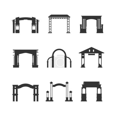 Illustration for Village Welcome Gate Icon Sets. Silhouette of Traditional Gates 9 - Royalty Free Image