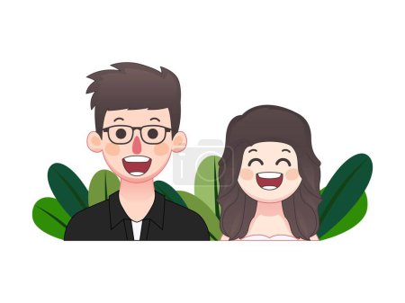 Ilustración de Un par de ilustraciones. novio y novia mirada feliz y lindo avatar vista frontal - Imagen libre de derechos