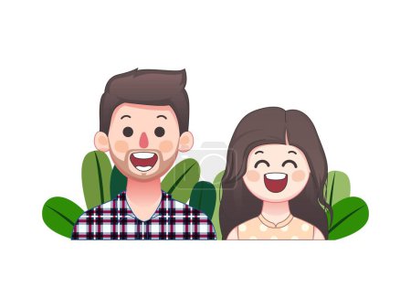 Illustration for Couple Illustration. Boyfriend and girlfriend look Happy and Cute Avatar front view - Royalty Free Image