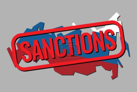 Ilustración de Sanciones para Rusia. mapa de Rusia con sellos rojos - Imagen libre de derechos