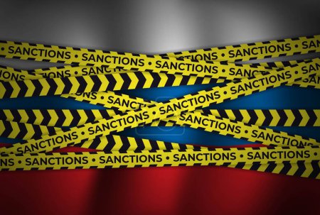 Téléchargez les illustrations : Sanctions pour la Russie. drapeau russe avec rubans jaunes - en licence libre de droit