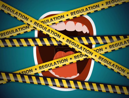 Illustration for Limiting freedom of expression by regulation. mouth/voice limited by isolation - Royalty Free Image