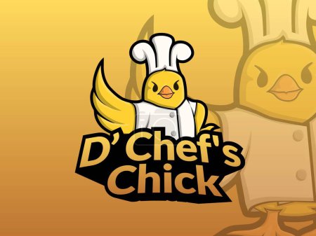 Illustration for A cartoon chef chicks mascot character with one wing spread. Logo and mascot for restaurant restaurant - Royalty Free Image