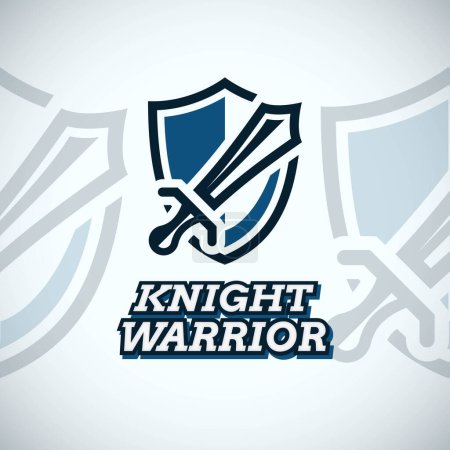 Ilustración de Escudo y espada mascota esport vector simple logotipo. Logo Knight Warrior para el escuadrón de juego - Imagen libre de derechos