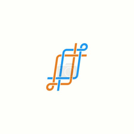 Ilustración de Logotipo abstracto de la línea azul y naranja. cooperación empresarial, acuerdo. inspirado en nudo cuadrado - Imagen libre de derechos
