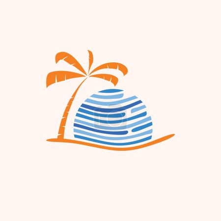 Ilustración de Logo Sunset. Vista del cocotero en la playa - Imagen libre de derechos