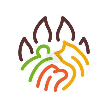 Ilustración de Logotipo de pata de animal con perro, gato y conejo formando una pata - Imagen libre de derechos