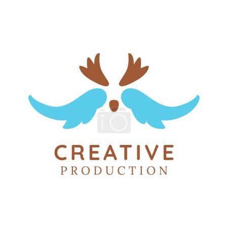 Téléchargez les illustrations : Modèle de logo de production créative de barbe et d'ailes - en licence libre de droit