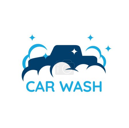 Téléchargez les illustrations : Logo de lavage de voiture avec mousse, bulle et brillant - en licence libre de droit