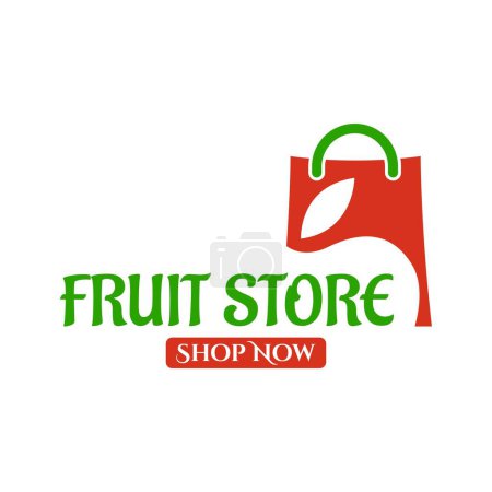 Téléchargez les illustrations : Logo de sac à provisions de fruits adapté au magasin de fruits, combinaison de symbole de supermarché - en licence libre de droit
