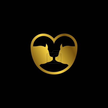 Ilustración de Amor y diseño de logotipo de cerdo. chapado en oro en fondo negro - Imagen libre de derechos