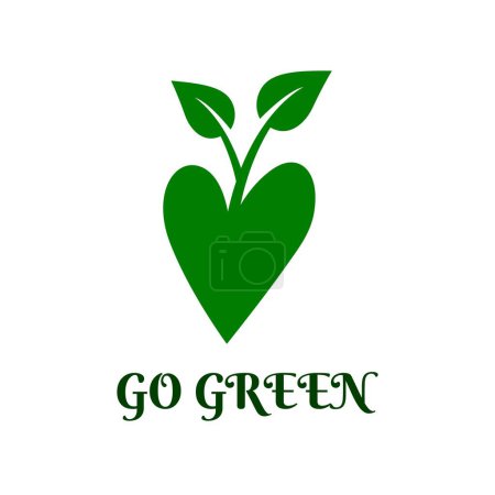 Illustration for Love and Plant Logo Idea. Go Green Icon, nature Symbol Illustration to Save The World - Royalty Free Image