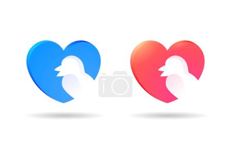 Téléchargez les illustrations : Logo Love and Bird. icône de coeur dégradé pour la Saint-Valentin. symbole de soin des animaux - en licence libre de droit