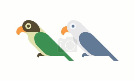Illustration for Simple design Various colors of lovebird parrots. The green masked and violet blue lovebird. Flat design Simple bird geometry - Royalty Free Image