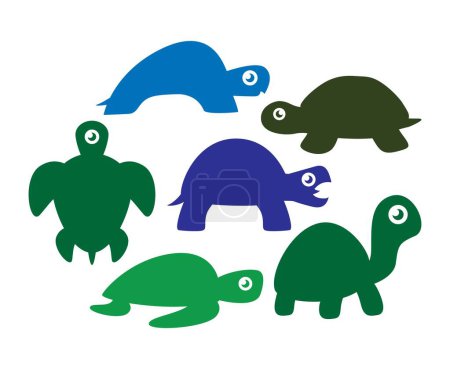 Téléchargez les illustrations : Collection logo tortue mignon, ensemble d'illustration icône animal tortue - en licence libre de droit