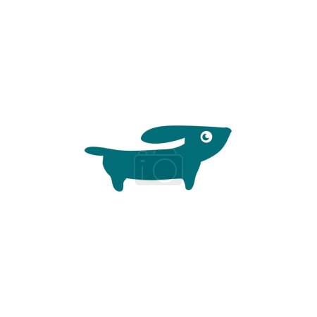 Téléchargez les illustrations : Mignon chien turquoise logo illustration. dachsund personnage de dessin animé - en licence libre de droit