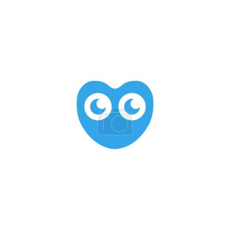 Téléchargez les illustrations : Design mignon logo coeur bleu. amour avec les yeux icône illustration - en licence libre de droit