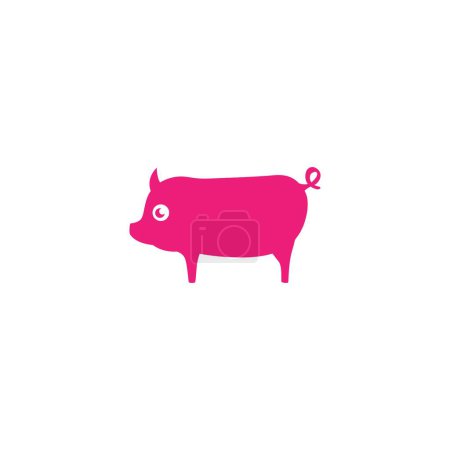 Illustration for Cute Pink pig logo illustration, farm animal from side cartoon character - Royalty Free Image