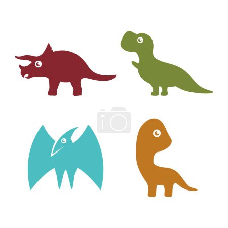 Téléchargez les illustrations : Ensemble de dinosaures mignons Icône plate. Vieux animaux Logo Design - en licence libre de droit