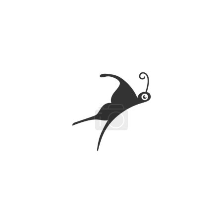 Illustration for Cute grey butterfly logo illustration. flying insect from side cartoon character - Royalty Free Image