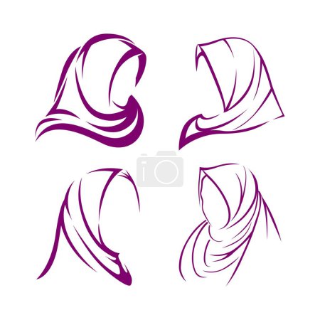 Illustration for Set of Elegant Muslim fashion logo template, muslim for hijab fashion store, line art vector - Royalty Free Image