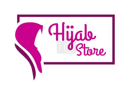 Téléchargez les illustrations : Logo Hijab Store rose avec modèle de cadre. Magasin de beauté femme - en licence libre de droit