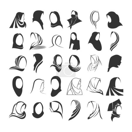 Ilustración de Conjunto de plantilla de logotipo de moda musulmana elegante, musulmán para tienda de moda hijab, vector de colección - Imagen libre de derechos